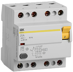 Выключатель дифференциального тока (УЗО) 4п 25А 30мА ВД1-63 АС(Электромеханическое) (IEK)